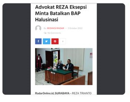 Pengacara Reza Eksepsi Minta Batalkan BAP Halusinasi